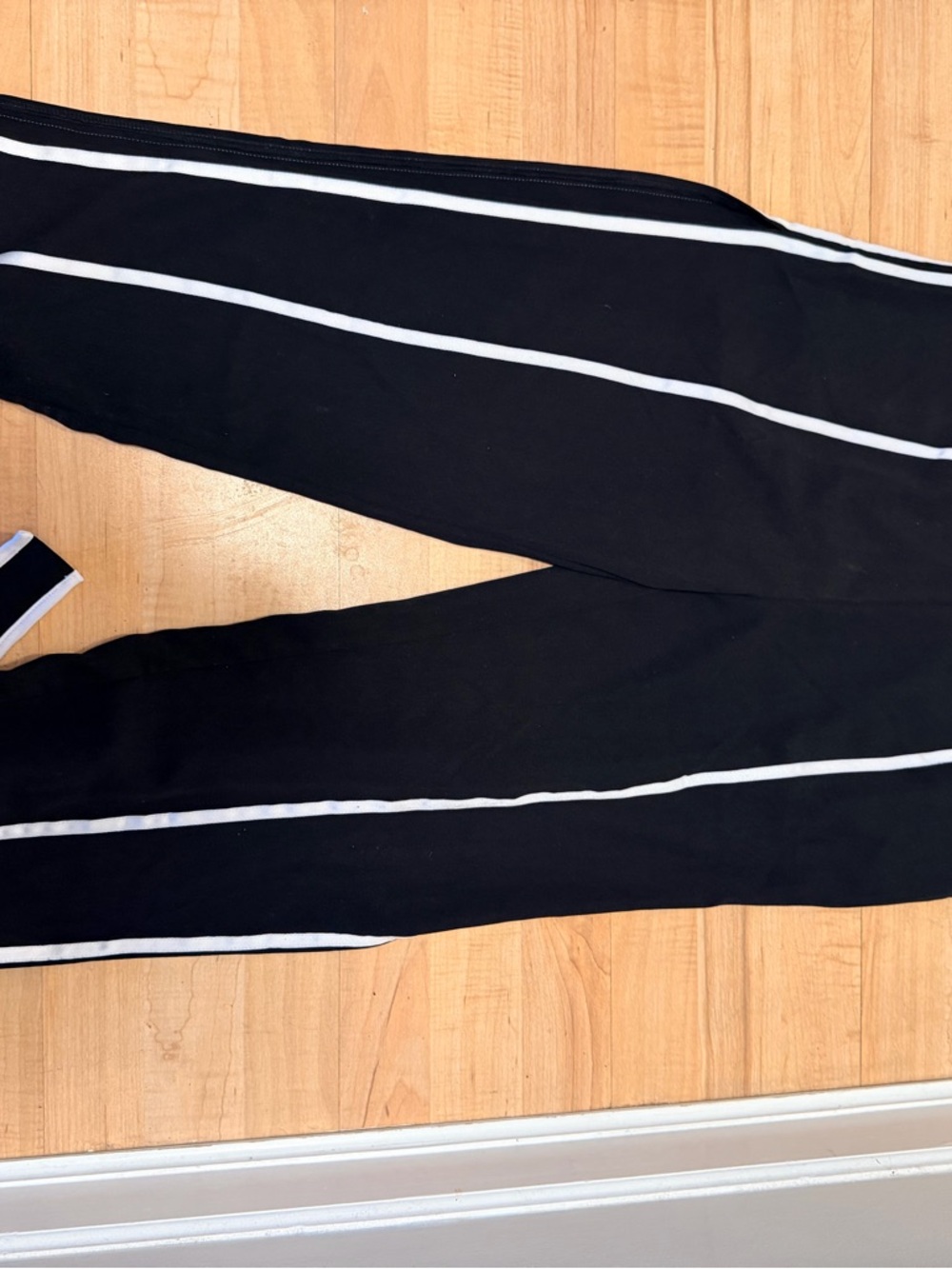 Black Track Pants with White Trim and Tie Hem - Picture 4 of 9
